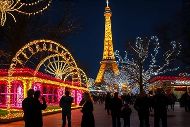 Magical night view of E-World Starlight Festival with illuminated paths and tower.