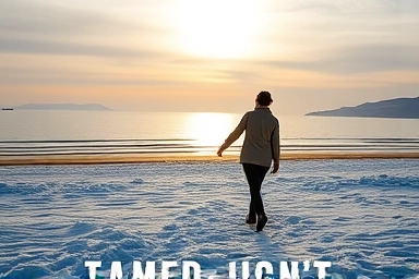 Couple walking on winter beach, East Sea, romantic atmosphere.