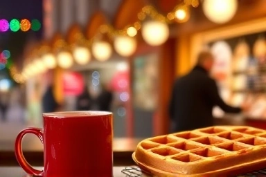 Cozy winter treats at a festive Christmas market stall