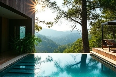Serene forest spa with infinity pool