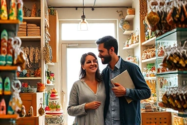 Couple enjoying a charming souvenir shop date