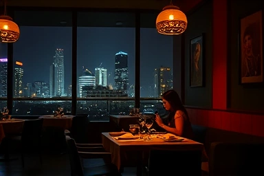 Cozy Itaewon restaurant with romantic city night view for year-end dates.