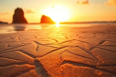 Wet sand textures at Kkotji Beach during sunset