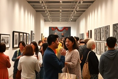 People enjoying diverse free art exhibitions in Seoul galleries.