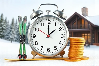 Symbolic image of saving time and money on ski trips.