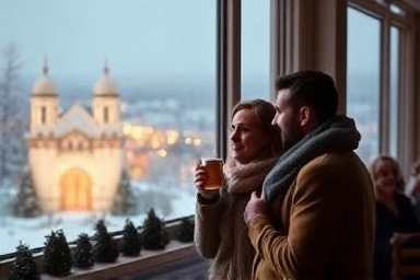 People enjoying a cozy, festive year-end Airbnb experience.