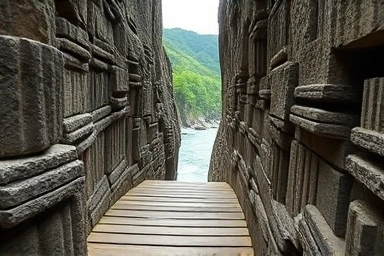 한탄강 주상절리길 산책로에서 바라본 기암괴석과 협곡