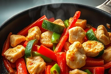 Mouth-watering dakgalbi sizzling in a pan.