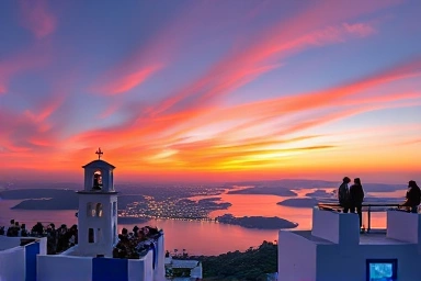 Chuncheon Santorini cafe sunset and night view panorama