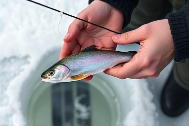 얼음낚시로 잡은 산천어
