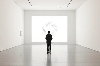 Minimalist art gallery with light installation