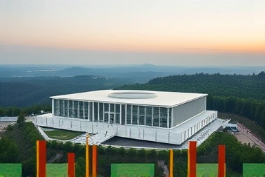 Modern museum architecture in natural landscape