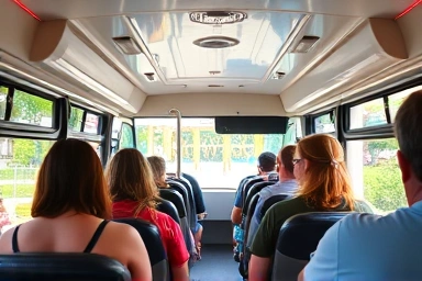 Comfortable shuttle bus interior en route to Ocean World.