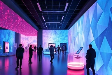 Immersive digital art museum installation with visitors
