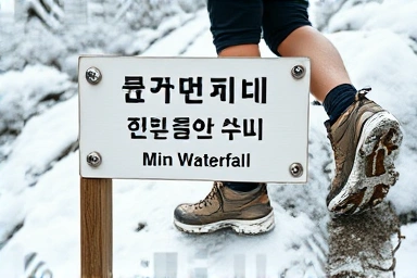 삼척 미인폭포 우회 산책로 입구와 겨울철 아이젠 필수 안내