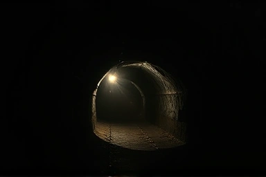 Realistic coal mine tunnel replica, historical hardship, dim lighting