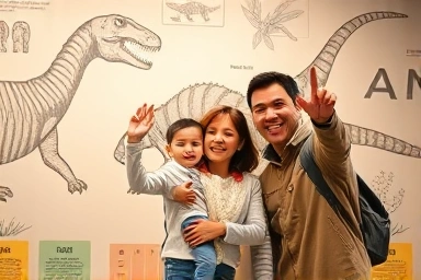 태백 고생대 자연사 박물관 트릭아트 포토존에서 가족 사진 촬영