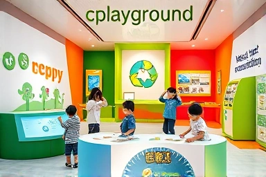 아이들이 원주 기후변화홍보관 큐브 놀이터에서 즐겁게 체험하는 모습