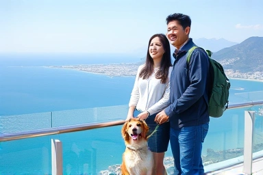 반려견과 함께 양양 남애항 스카이워크를 즐기는 모습