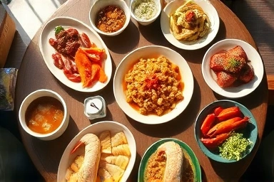 Authentic Korean dining table with diverse dishes.