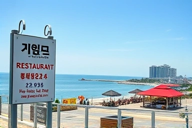 Scenic Yangyang coast with local restaurant glimpse.