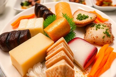 다양한 병천 순대 모둠 플래터, 신선한 김치와 함께