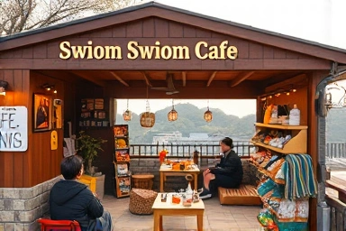 상당산성 인근 '쉬엄쉬엄 카페'에서 피크닉 용품 구매하는 모습