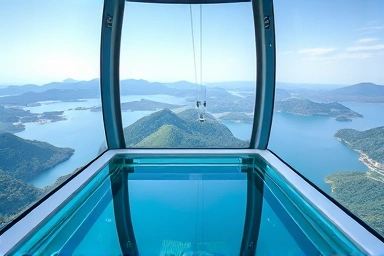 투명한 바닥의 크리스탈 캐빈에서 내려다본 청풍호 풍경