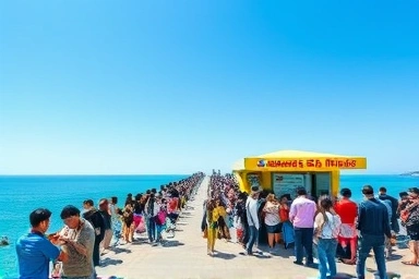 대천 스카이바이크 발권 줄 서 있는 모습