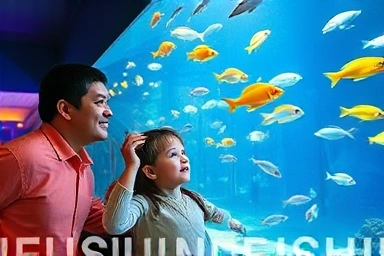 아이와 함께 단양 다누리 아쿠아리움 관람하는 가족