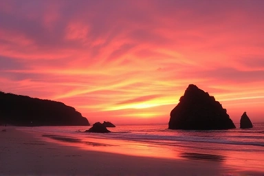 태안 꽃지해수욕장의 아름다운 일몰 풍경