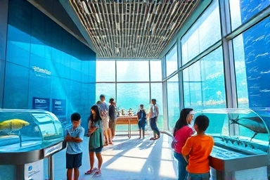 서천 씨큐리움 실내 전시관, 가족 관람객, 해양 생물 전시