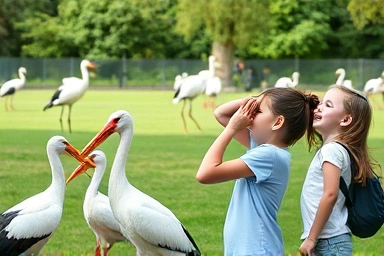 아이와 함께 예산 황새공원 황새 관찰하는 가족