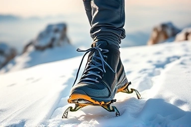 영실코스 병풍바위 구간, 아이젠 착용한 등산객의 발