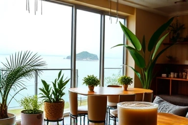 협재 비양도 뷰 카페 내부와 시그니처 메뉴