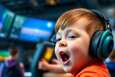 항공 시뮬레이터 체험하는 아이