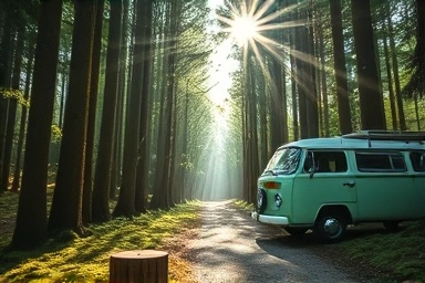 제주 안돌오름 비밀의숲 삼나무 숲길, 민트색 밴 포토존