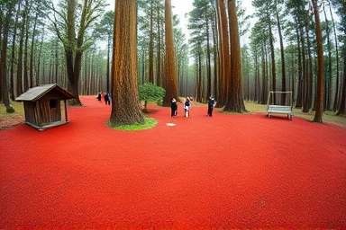 제주 안돌오름 비밀의숲 포토존과 붉은 화산송이 숲길