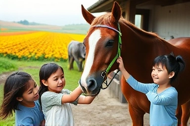 아이와 함께하는 제주 승마 체험, 말에게 먹이 주기