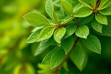 비자림 나무의 싱그러운 잎사귀와 이슬