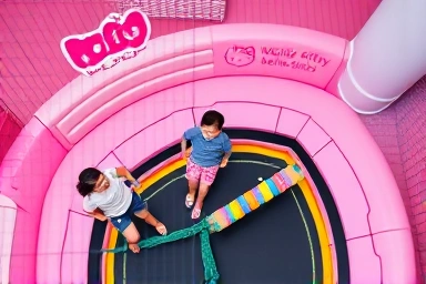 아이들이 신나게 뛰어노는 헬로키티 아일랜드 놀이 공간