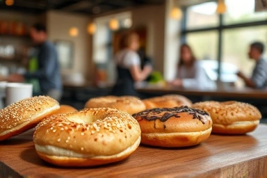 다양한 종류의 맛있는 베이글