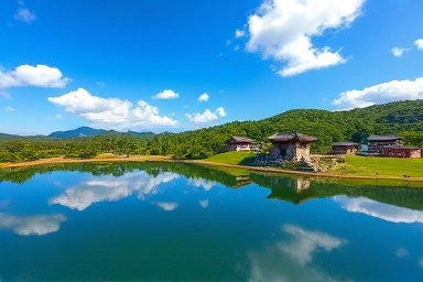 제주 돌문화공원 하늘연못의 맑은 날 풍경