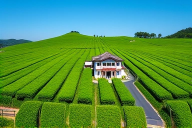 제주 오설록 티뮤지엄의 푸른 녹차밭 전경