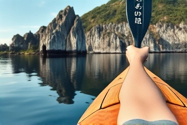 쇠소깍에서 카약 조종하는 모습