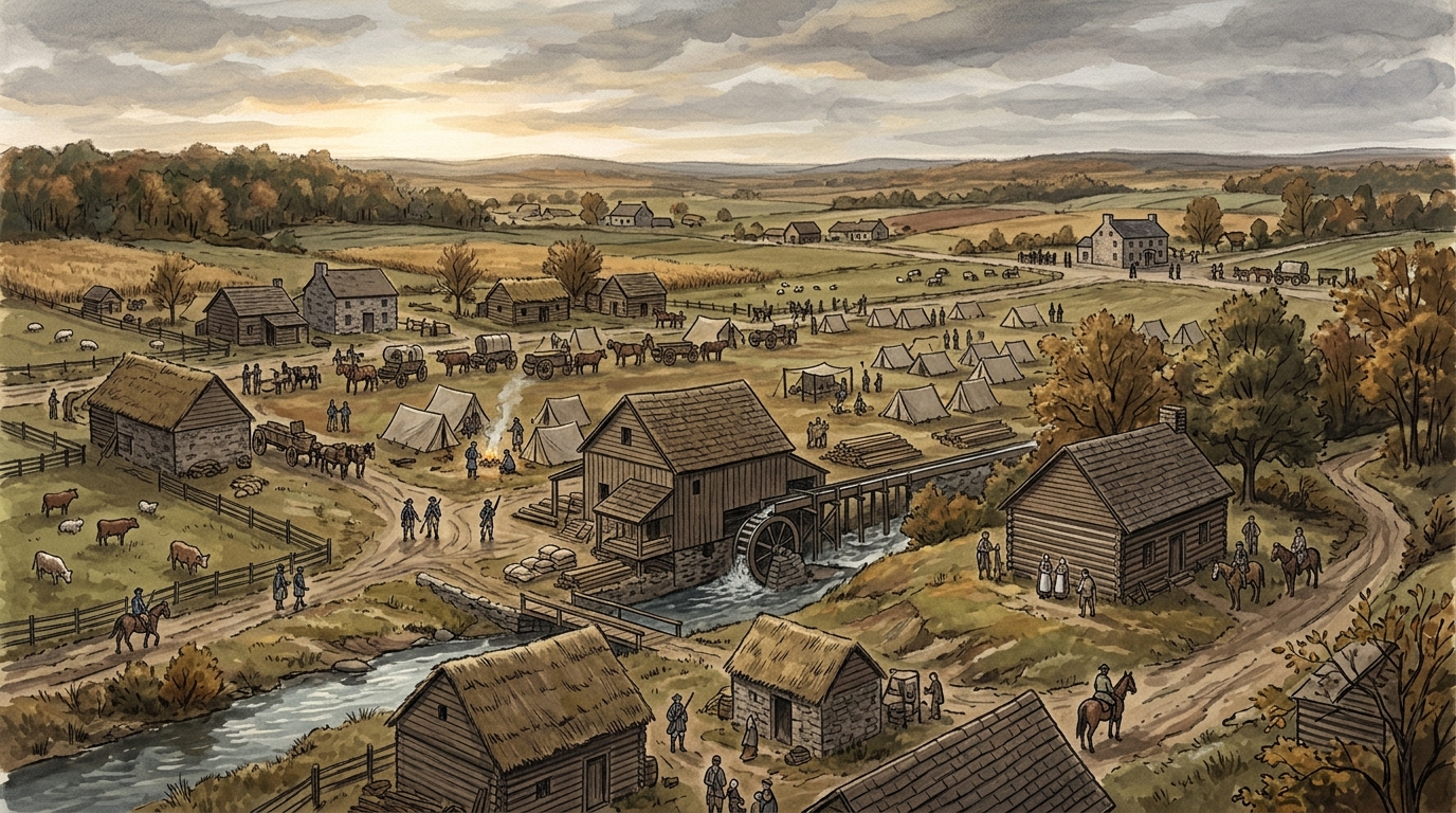 Lower Salford Township, Montgomery County, Pennsylvania in the 1770s, as Yore painted it from the sources: You stand in a rural township that is still legally part of Philadelphia County, not Montgomery County. Around you are farms held by Germanic families, with fields, barns, cattle,