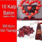 10 Kalp Balon + 350 Kuru Gül, Kalpli Balon Ve Gül Yaprakları