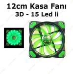 12cm Kasa Fanı - 15 LED li - 3D Görünüm - Silikon Pad - Yeşil