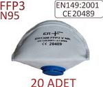 20 ADET ERT 300 N95 FFP3 VENTİLLİ MASKE İSO VE CE BELGELİ