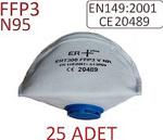 25 ADET ERT 300 N95 FFP3 VENTİLLİ MASKE İSO VE CE BELGELİ